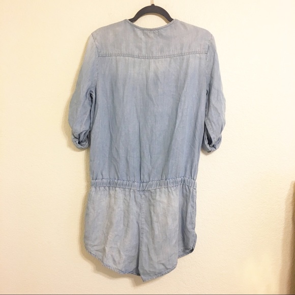 Cloth & Stone Chambray Long Sleeve Romper Blue Med - Picture 4 of 5